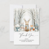 Winter Snow Cute Woodland Animals Coed Baby Shower サンキューカード (正面)