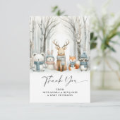 Winter Snow Cute Woodland Animals Coed Baby Shower サンキューカード (スタンド正面)