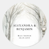 Winter Snow Cute Woodland Animals Coed Baby Shower ラウンドシール (正面)