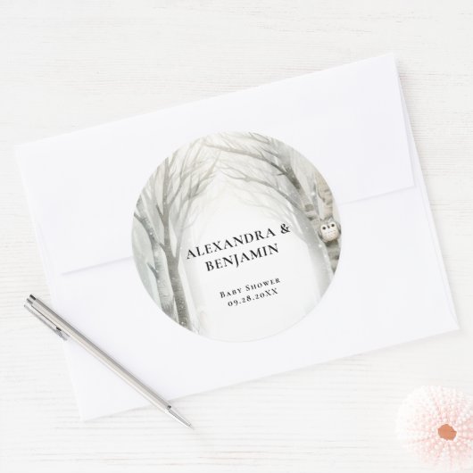 Winter Snow Cute Woodland Animals Coed Baby Shower ラウンドシール (封筒)