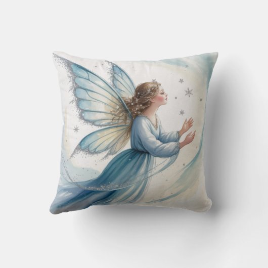 Winter Snow Fairy Watercolor Art  クッション (裏面)