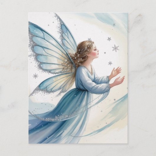 Winter Snow Fairy Watercolor Art  ポストカード (正面)