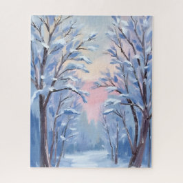Winter Snow Forest Watercolor Woods Painting ジグソーパズル