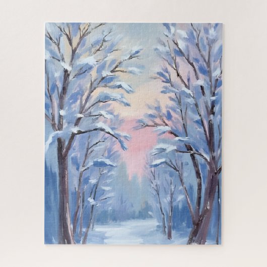 Winter Snow Forest Watercolor Woods Painting ジグソーパズル (縦)