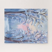 Winter Snow Forest Watercolor Woods Painting ジグソーパズル (横)