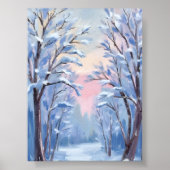 Winter Snow Forest Watercolor Woods Painting ポスター (正面)