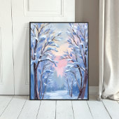 Winter Snow Forest Watercolor Woods Painting ポスター