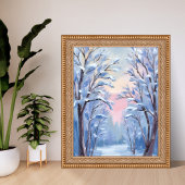 Winter Snow Forest Watercolor Woods Painting ポスター
