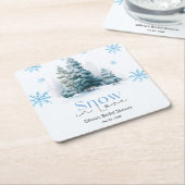 Winter Snow in Love Snowflakes Bridal Shower スクエアペーパーコースター (アングル)