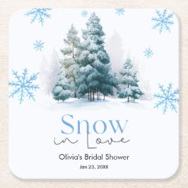 Winter Snow in Love Snowflakes Bridal Shower スクエアペーパーコースター
