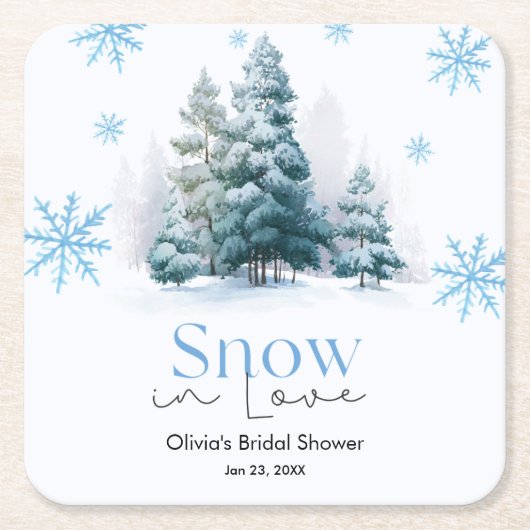 Winter Snow in Love Snowflakes Bridal Shower スクエアペーパーコースター (正面)