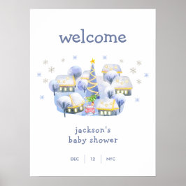 Winter Snow It Take A Village Baby Shower Welcome ポスター