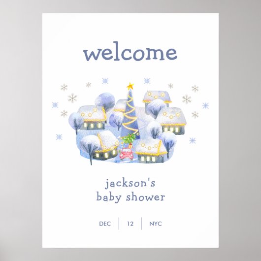 Winter Snow It Take A Village Baby Shower Welcome ポスター (正面)