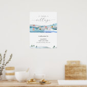 Winter Snow It Takes A Village Baby Shower Welcome ポスター (キッチン)