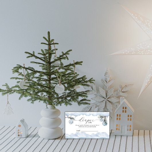 Winter Snow Mountain Diaper Raffle Baby Shower  エンクロージャーカード