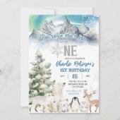 Winter Snow Much Fun To Be One Boy First Birthday 招待状 (正面)