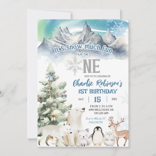 Winter Snow Much Fun To Be One Boy First Birthday 招待状 (正面)