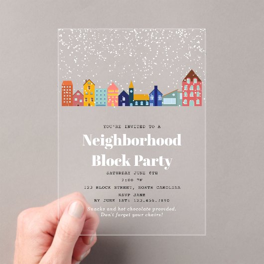 Winter Snow Neighborhood Block Party アクリル招待状 (インサイチュ (ポータブル))