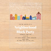 Winter Snow Neighborhood Block Party アクリル招待状 (正面)