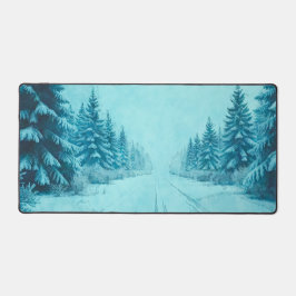 Winter Snow on Pine Trees Desk Mat デスクマット