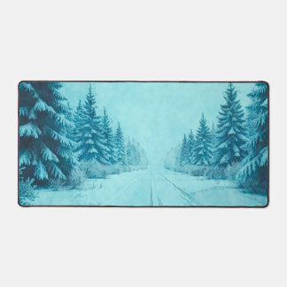 Winter Snow on Pine Trees Desk Mat デスクマット