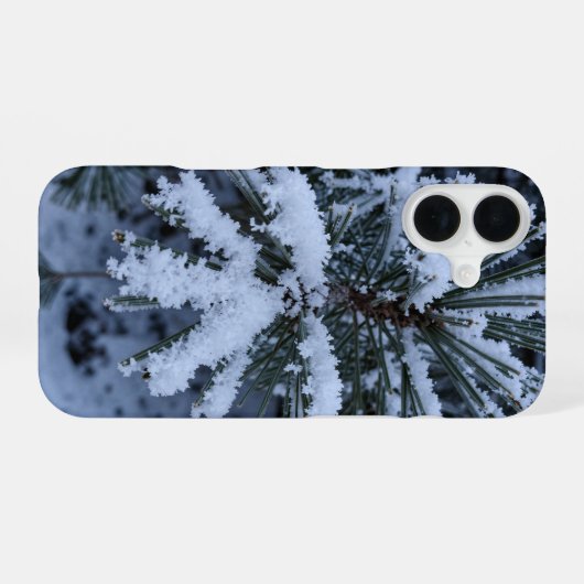 Winter Snow Pine Needles Macro Phone Case iPhone 16ケース (裏面横)