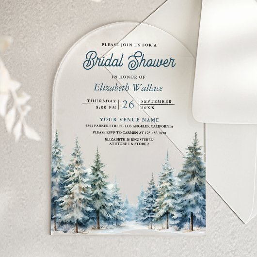 Winter Snow Pine Tree Forest Bridal Shower アクリル招待状
