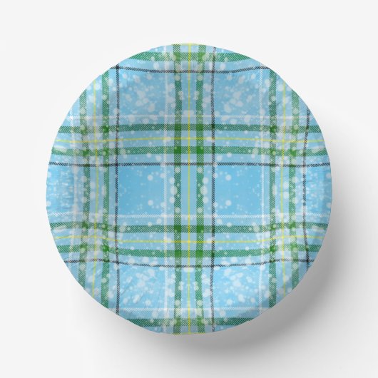 Winter Snow Plaid Tartan Design  ペーパーボウル (正面)
