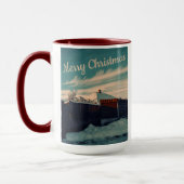 Winter Snow Scene Teal Sky Retro Landscape マグカップ (左)