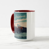 Winter Snow Scene Teal Sky Retro Landscape マグカップ (正面左)