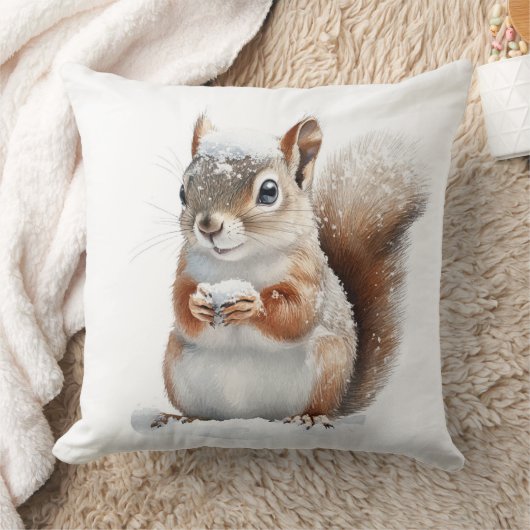 Winter Snow Squirrel Throw Pillow クッション (ブランケット)