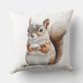 Winter Snow Squirrel Throw Pillow クッション (裏面)