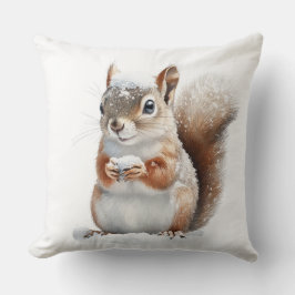 Winter Snow Squirrel Throw Pillow クッション
