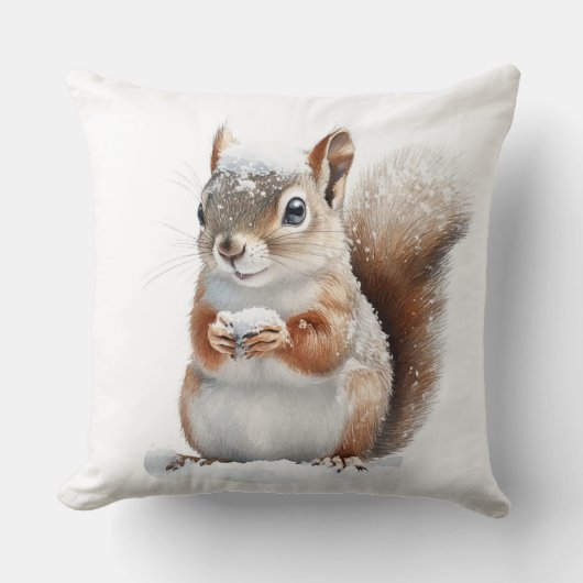 Winter Snow Squirrel Throw Pillow クッション (正面)