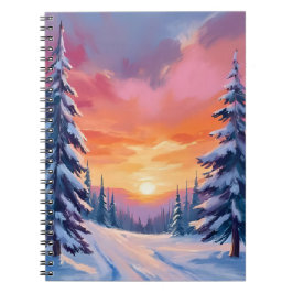 Winter Snow Sunset | Pastel Watercolor Painting ノートブック