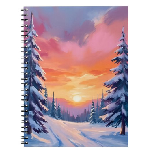 Winter Snow Sunset | Pastel Watercolor Painting ノートブック (正面)