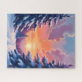 Winter Snow Sunset | Watercolor Landscape Painting ジグソーパズル (横)