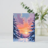 Winter Snow Sunset | Watercolor Landscape Painting ポストカード (スタンド正面)
