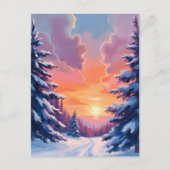 Winter Snow Sunset | Watercolor Landscape Painting ポストカード (正面)