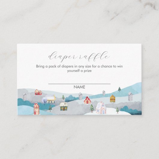 Winter Snow Village Diaper Raffle Baby Shower  エンクロージャーカード (正面)