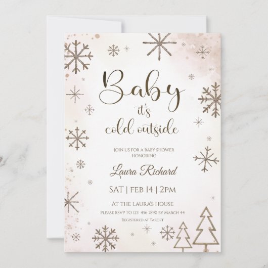 Winter  snowflake baby shower  招待状 (正面)