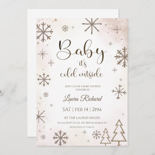 Winter  snowflake baby shower  招待状 (正面/裏面)