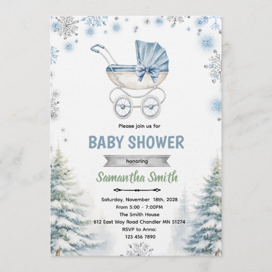 Winter snowflake baby shower invitation 招待状 (正面)