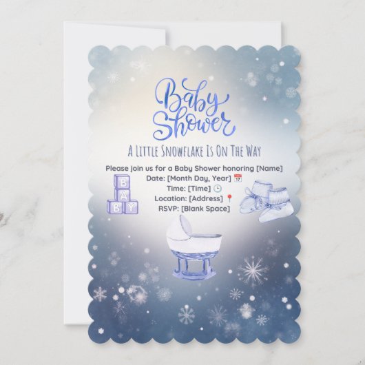 Winter Snowflake Baby Shower Invitation 招待状 (正面)