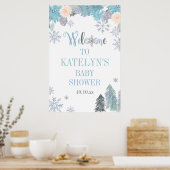 Winter Snowflake Baby Shower Welcome Sign Blue ポスター (キッチン)