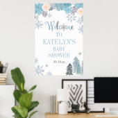 Winter Snowflake Baby Shower Welcome Sign Blue ポスター (ホームオフィス)