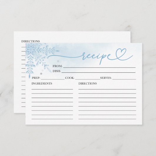 Winter Snowflake Bridal Shower Shower Recipe Cards (正面/裏面)