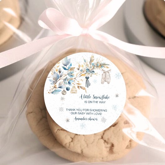 Winter Snowflake Clothesline Round Favor Stickers ラウンドシール