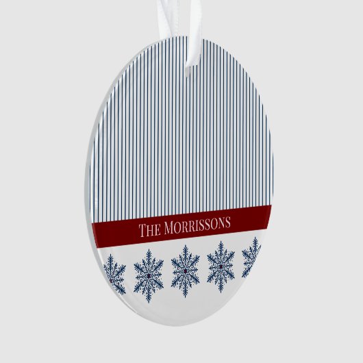 Winter Snowflake Decor with Stripes and Red Accent オーナメント (正面)