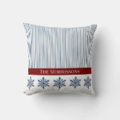 Winter Snowflake Decor with Stripes and Red Accent クッション (正面)